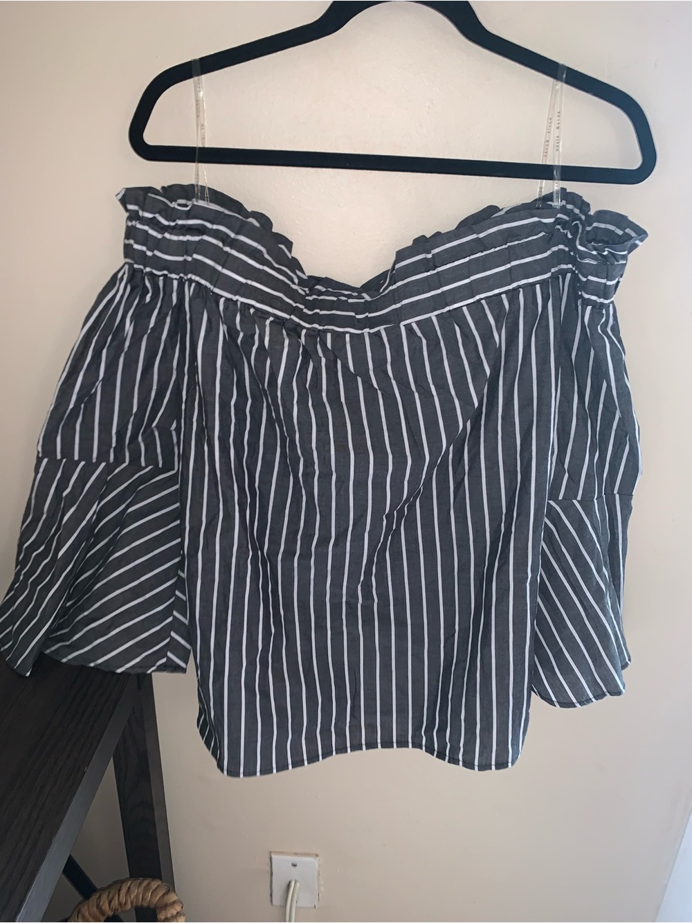 Haute Monde Grey and White Striped Off-Shoulder Tunic 2x